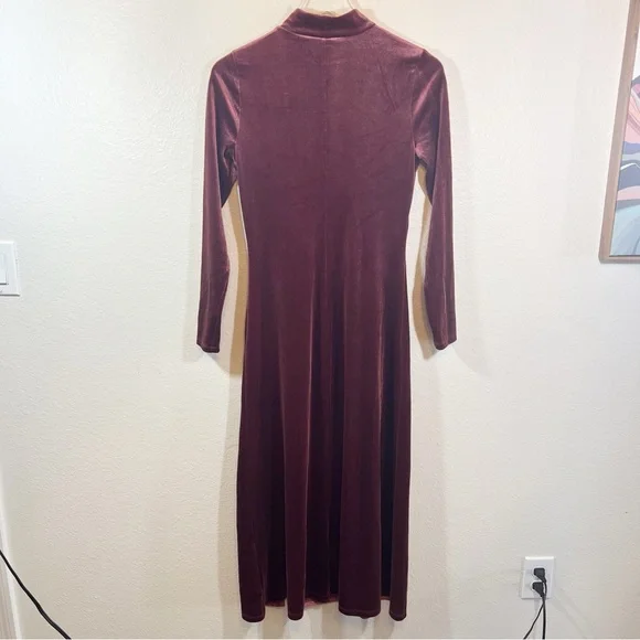 & Other Stories Velvet Turtleneck Midi Dress Burgundy Slit Long Sleeve Women's 4 - Picture 10 of 13